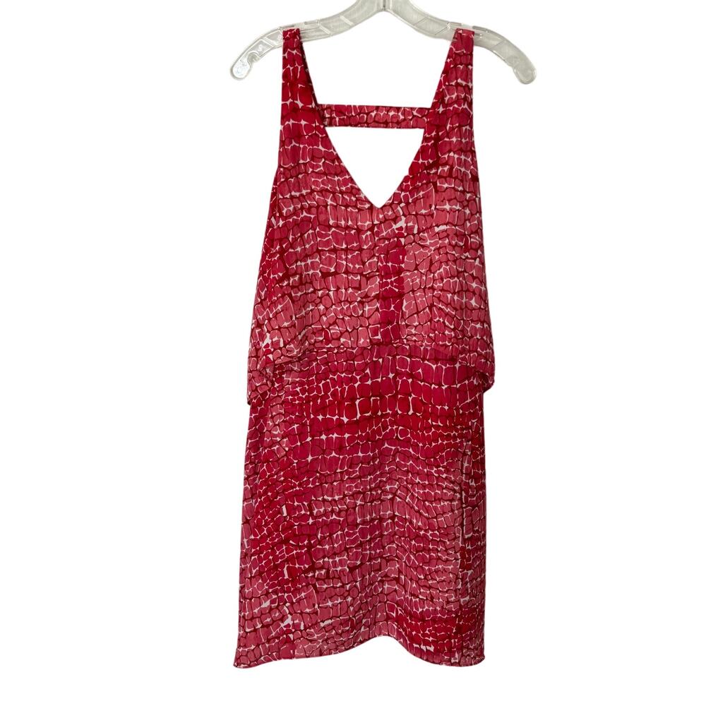 WHBM Wms S Pink Chiffon Layered Reptile Print Shift Dress Satin Lined Tiered